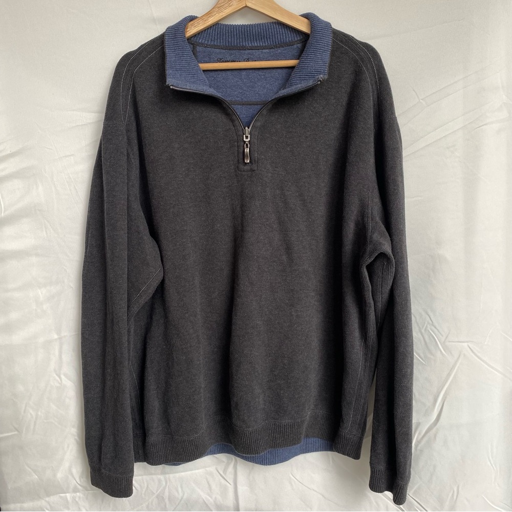 Tommy Bahama Men's Flipshore Half-Zip Reversible Sweatshirt Grey Blue Size XXL